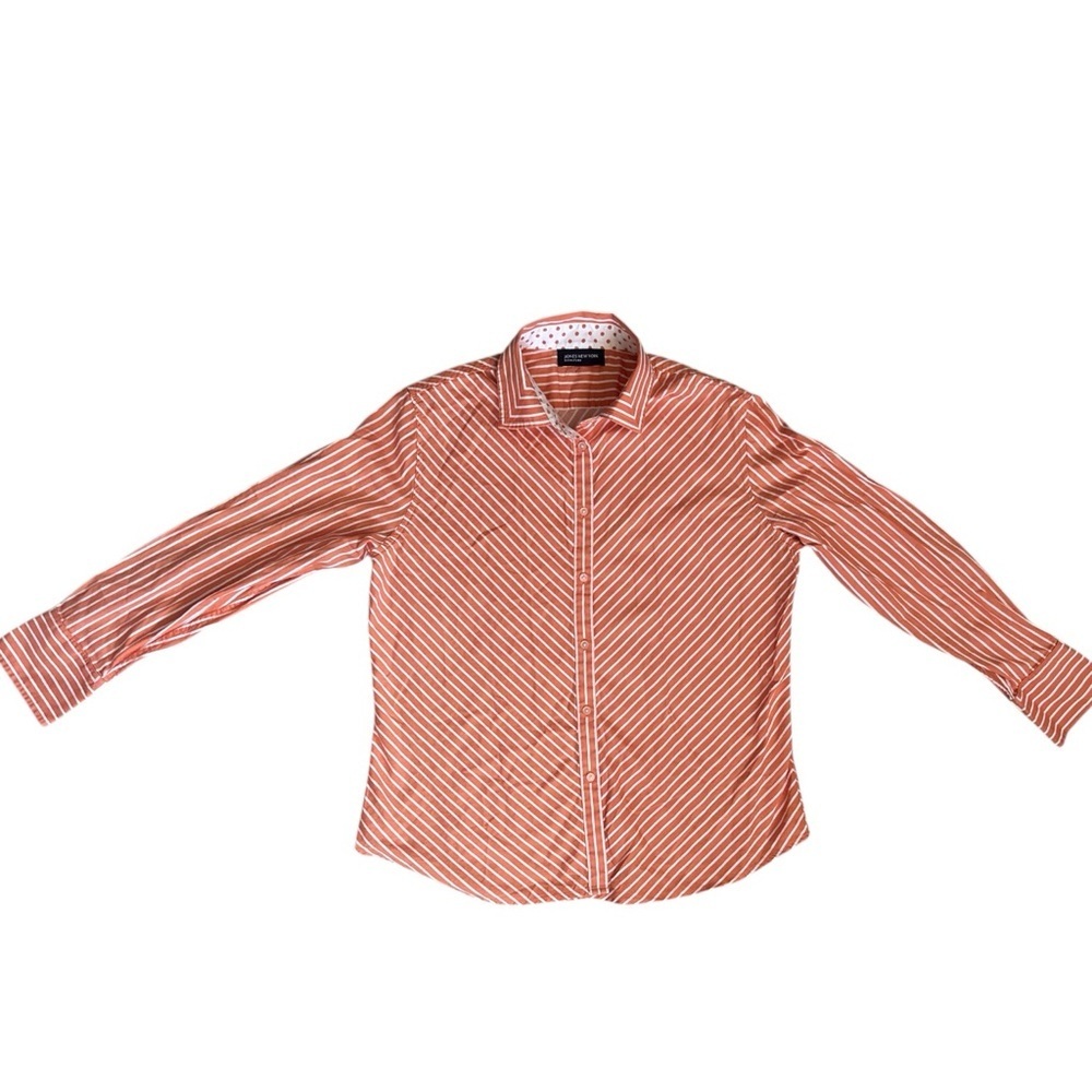 Jones New York Button Down Shirt Salmon & White Stripes Size 10-12